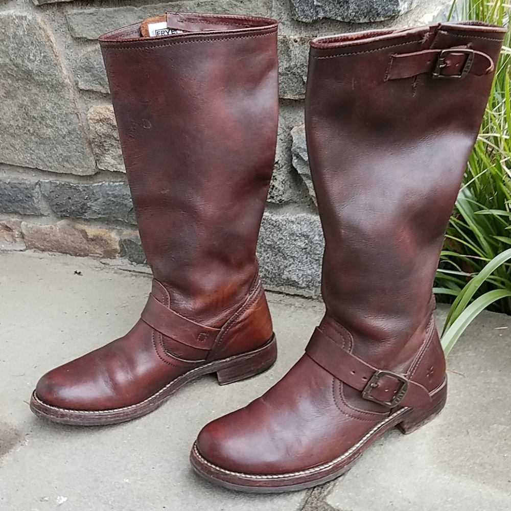 Frye Brown Leather Tall Harness Boots